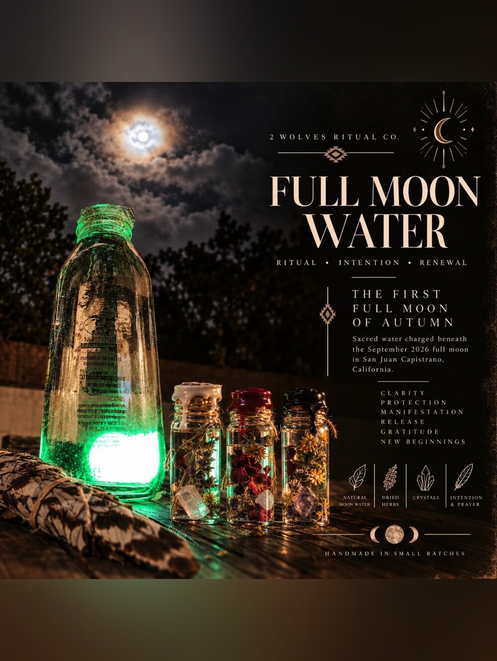 Harvest Full Moon Water Ritual Vial | Sept 2026 First Full Moon of Autumn
